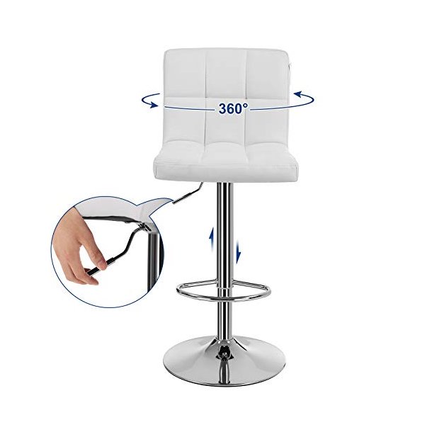 Barstole med kunstl�der - 2 h�je stole med metal fod - hvid