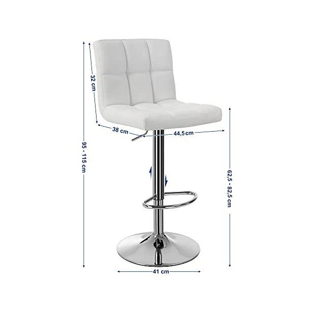Barstole med kunstl�der - 2 h�je stole med metal fod - hvid