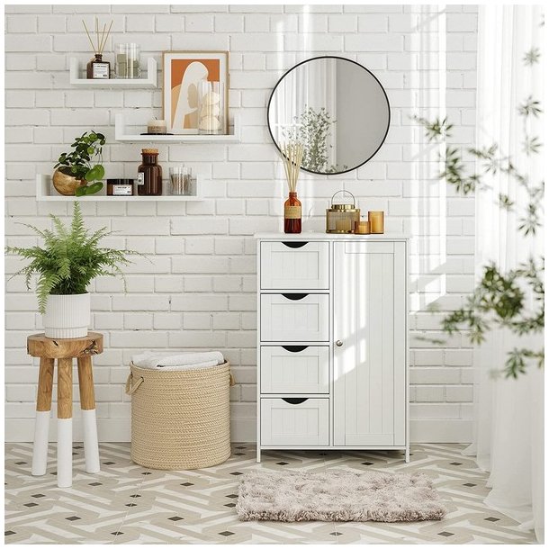 Kommode med skab og 4 skuffer - hvid 81 x 55 x 30 cm