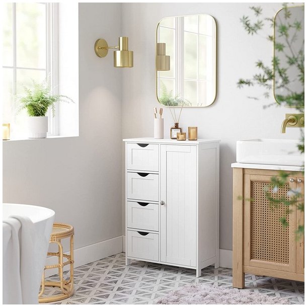 Kommode med skab og 4 skuffer - hvid 81 x 55 x 30 cm