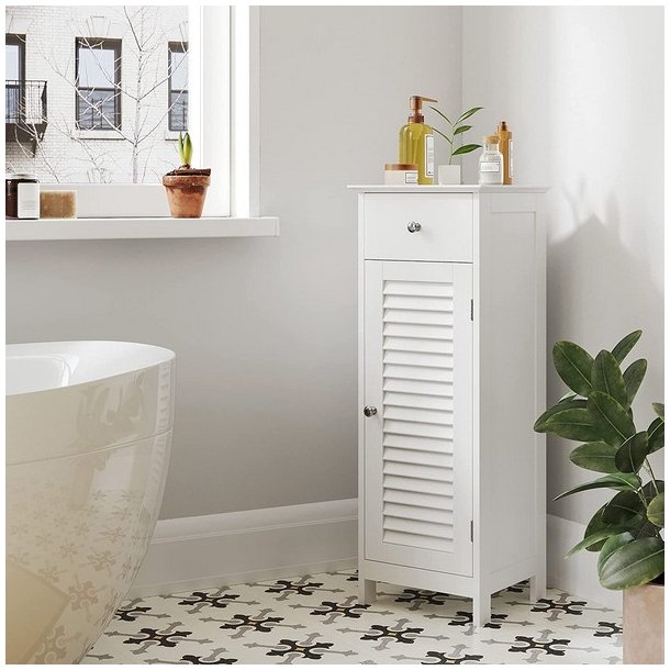 Kommode med skab og skuffe - hvid badev�relsesskab 87x32x30