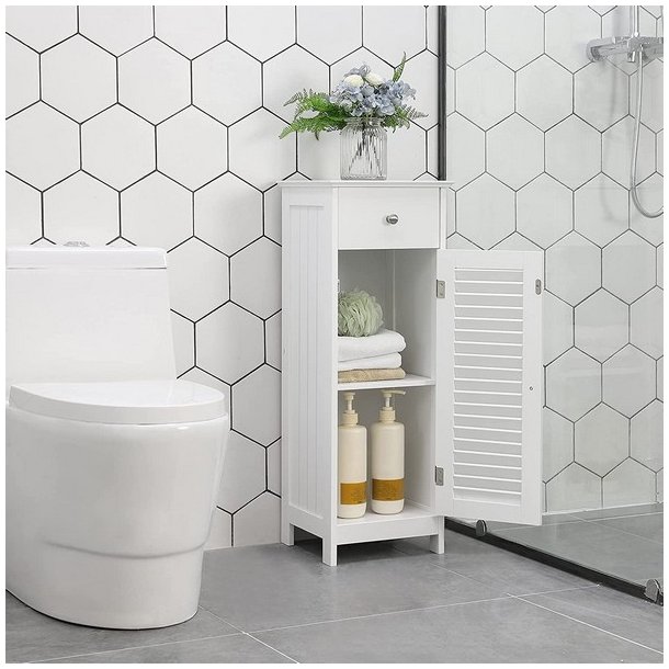 Kommode med skab og skuffe - hvid badev�relsesskab 87x32x30