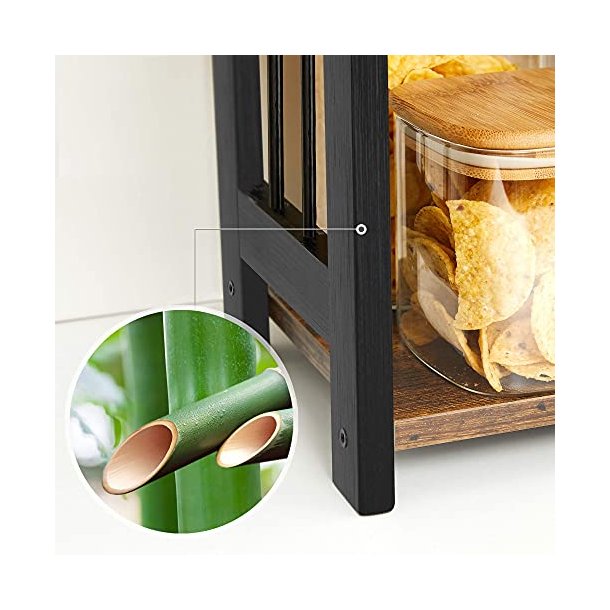 Krydderihylder - k�kkenhylder - sort med 3 rustik brune hylder