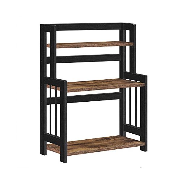 Krydderihylder - k�kkenhylder - sort med 3 rustik brune hylder