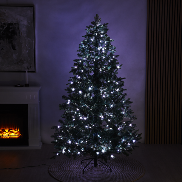 Juletr� p� 180 x 122 cm - kunstigt PE/PVC med farvet/hvidt LED