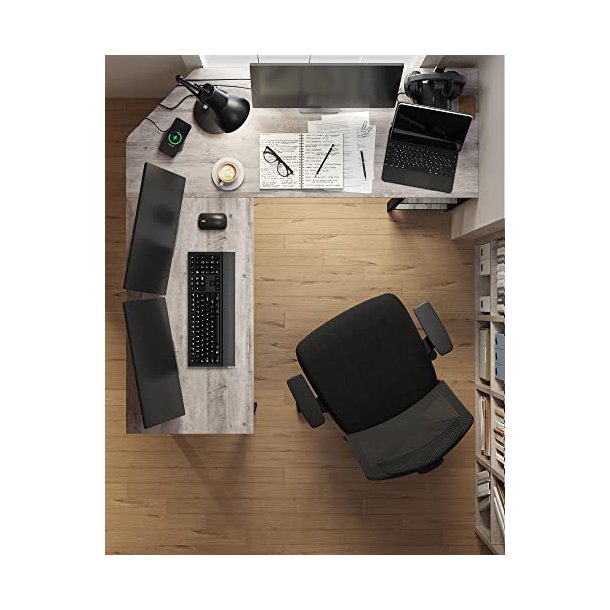 Hj�rneskrivebord - L-formet skrivebord - gr�/beige 138 x 138