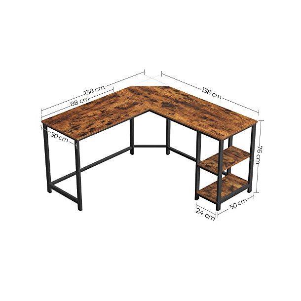 Hj�rneskrivebord - L-formet skrivebord - rustik brun 138 x 138