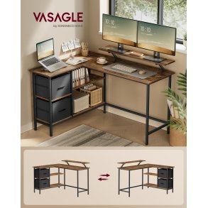 Hj�rneskrivebord med sk�rmstativ - rustik brun 105x135