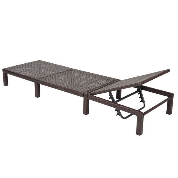 Polyrattan liggestol - brun polyrattan solseng med 10 cm creme hynde - Premium