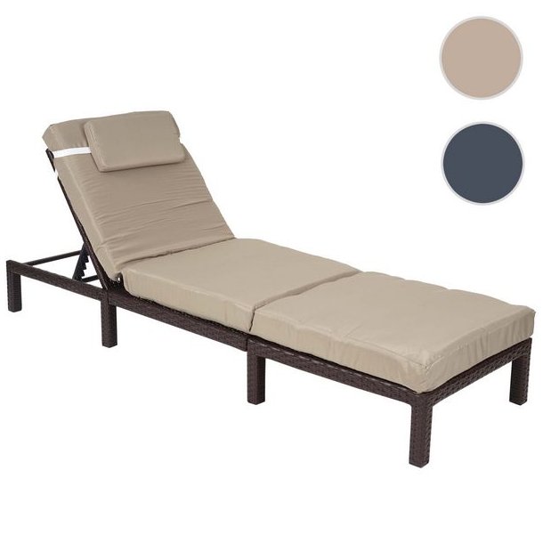 Polyrattan liggestol - brun polyrattan solseng med 10 cm creme hynde - Premium