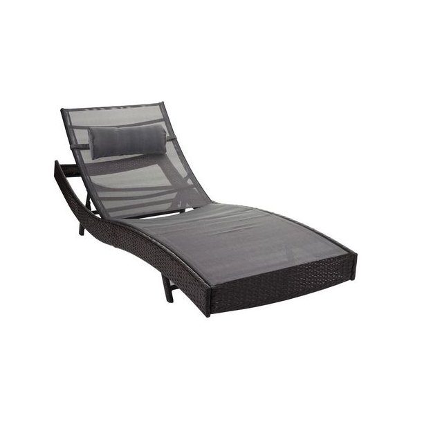 Polyrattan solseng - brun polyrattan liggestol med gr�t stof