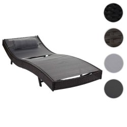 Polyrattan solseng - brun polyrattan liggestol med gr�t stof