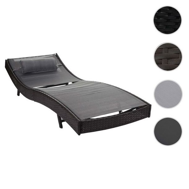 Polyrattan solseng - brun polyrattan liggestol med gr�t stof