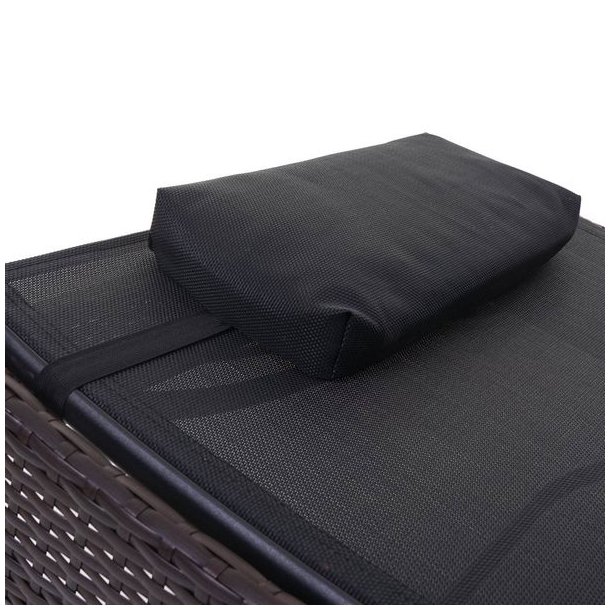 Polyrattan solseng - brun polyrattan liggestol med sort stof