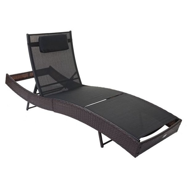 Polyrattan solseng - brun polyrattan liggestol med sort stof