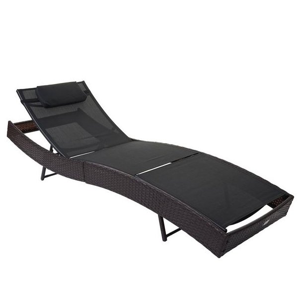 Polyrattan solseng - brun polyrattan liggestol med sort stof