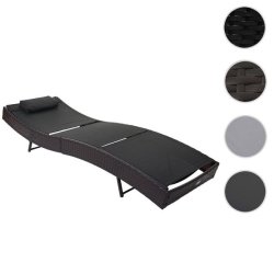 Polyrattan solseng - brun polyrattan liggestol med sort stof