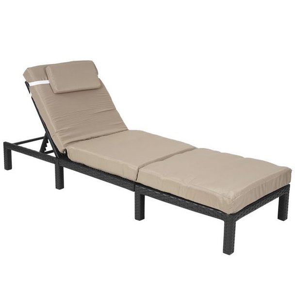 Polyrattan liggestol - sort polyrattan solseng med 10 cm creme hynde - Premium