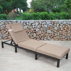 Polyrattan liggestol - sort polyrattan solseng med 10 cm creme hynde - Premium