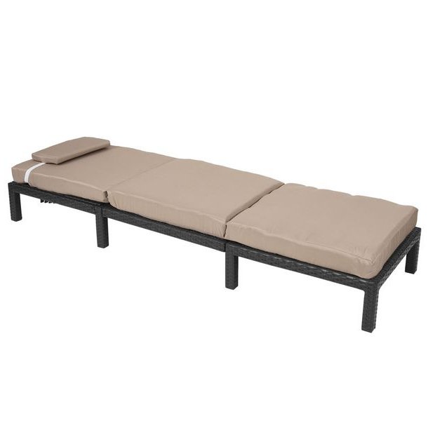 Polyrattan liggestol - sort polyrattan solseng med 10 cm creme hynde - Premium