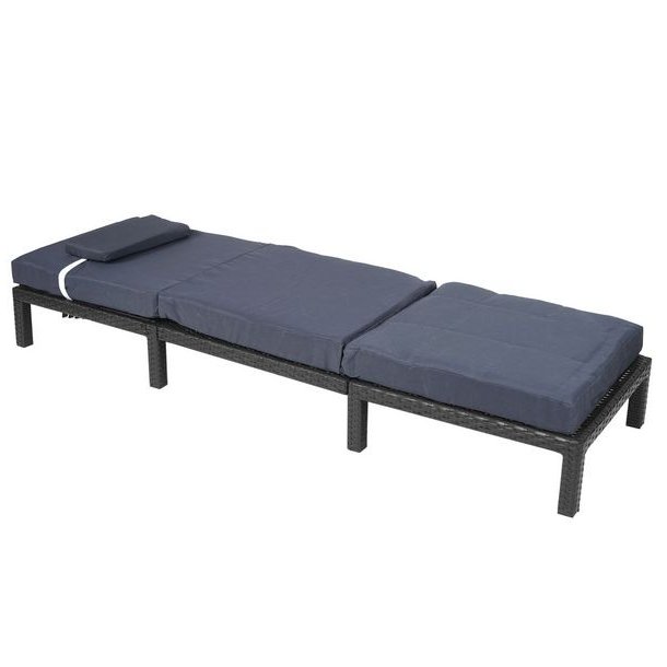 Polyrattan liggestol - sort polyrattan solseng med 10 cm gr hynde - Premium