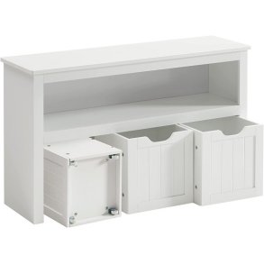 Lille kommode med hylder og kasse til opbevaring - hvid 102x30x60