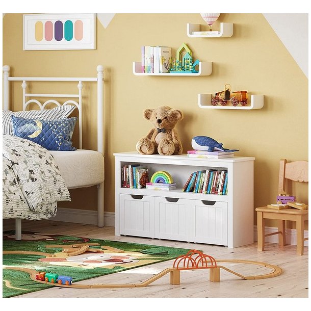 Lille kommode med hylder og kasse til opbevaring - hvid 102x30x60