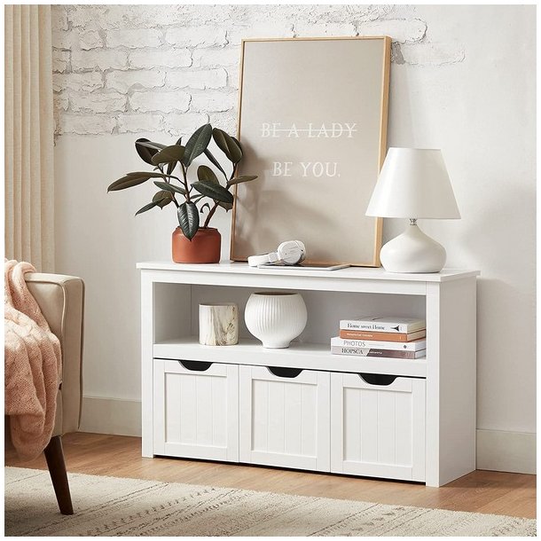 Lille kommode med hylder og kasse til opbevaring - hvid 102x30x60