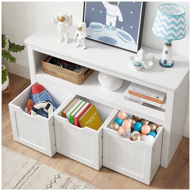 Lille kommode med hylder og kasse til opbevaring - hvid 102x30x60