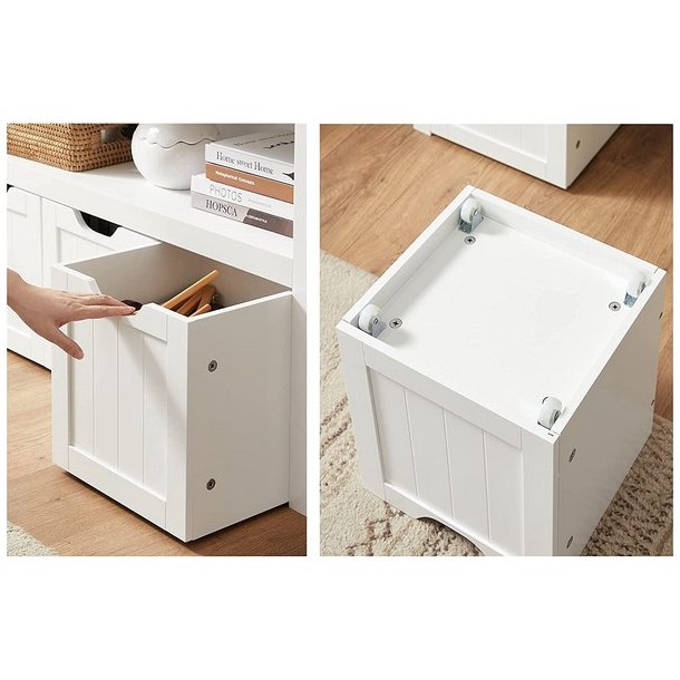 Lille kommode med hylder og kasse til opbevaring - hvid 102x30x60