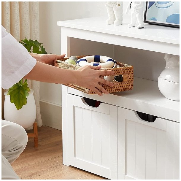 Lille kommode med hylder og kasse til opbevaring - hvid 102x30x60