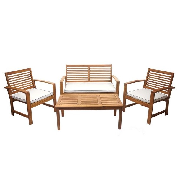 Havembelst 4 dele med hynder massivt akacietr - loungest