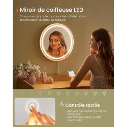 Makeupbord med lys, spejl og skuffer - eg beige - beheme stil