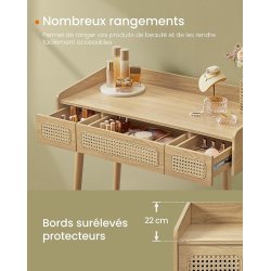 Makeupbord med lys, spejl og skuffer - eg beige - beheme stil