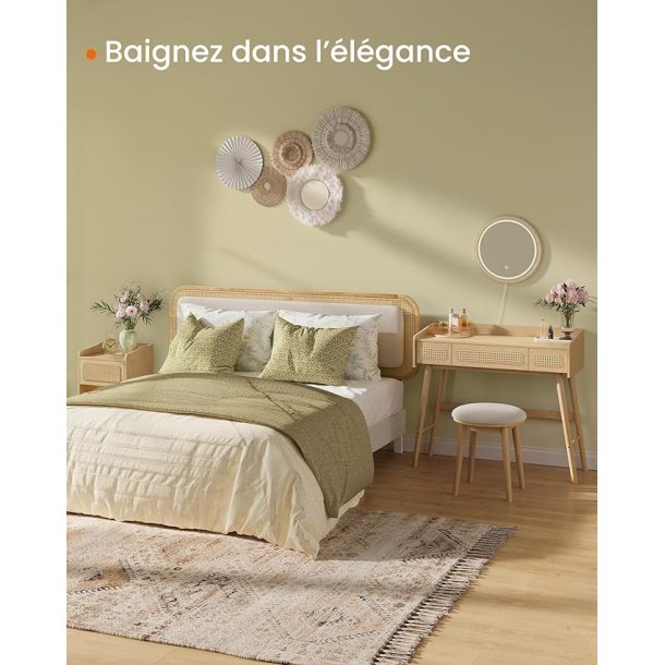 Makeupbord med lys, spejl og skuffer - eg beige - beheme stil