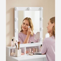 Makeupbord - sminkebord med lys, spejl og skuffer - hvid