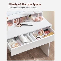 Makeupbord - sminkebord med lys, spejl og skuffer - hvid