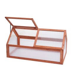 Minidrivhus til bed - v�ksthus i brunt tr� og polycarbonat - 108x57x54 cm