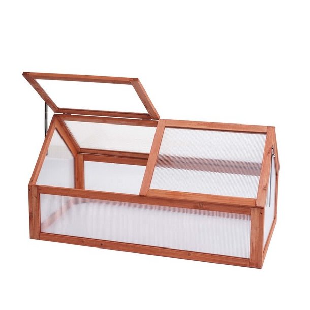 Minidrivhus til bed - v�ksthus i brunt tr� og polycarbonat - 108x57x54 cm