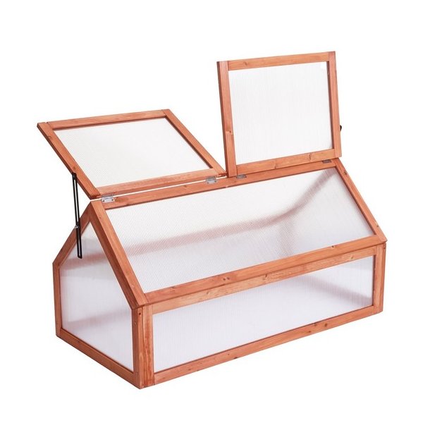 Minidrivhus til bed - v�ksthus i brunt tr� og polycarbonat - 108x57x54 cm