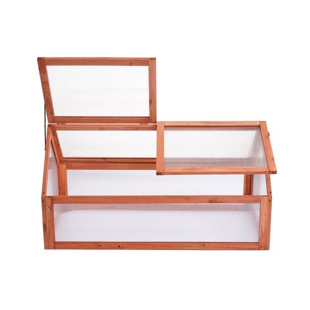 Minidrivhus til bed - v�ksthus i brunt tr� og polycarbonat - 108x57x54 cm