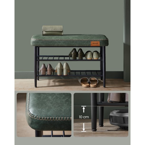 Opbevaringsb�nk - siddeb�nk med skohylder - gr�n 30 x 80 x 50