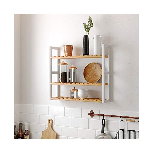 Bambus reol med 3 hylder - v�gh�ngt badev�relsesreol - 60x15x54