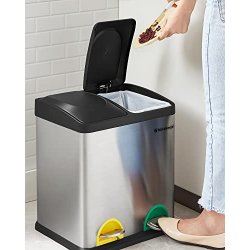 Pedal skraldespand - pedalspand med l�g - 30L (2x15L) s�lv metal