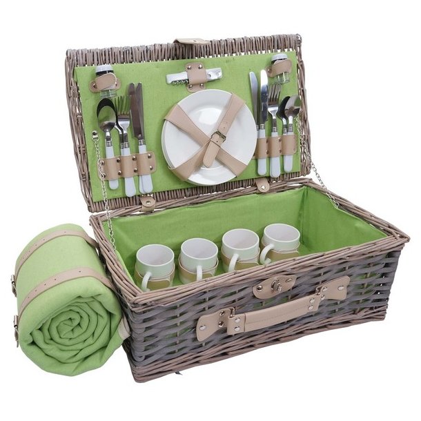 Picnickurv til 4 personer - gr/grnt picnicst med picnictppe