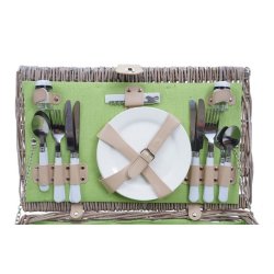 Picnickurv til 4 personer - gr/grnt picnicst med picnictppe