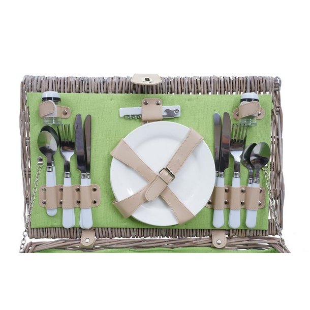 Picnickurv til 4 personer - gr/grnt picnicst med picnictppe