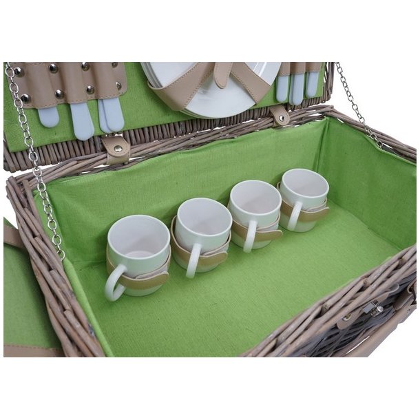 Picnickurv til 4 personer - gr/grnt picnicst med picnictppe