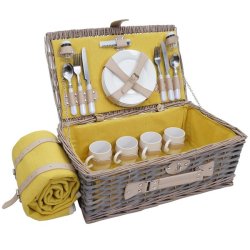 Picnickurv til 4 personer - gr/gult picnicst med picnictppe