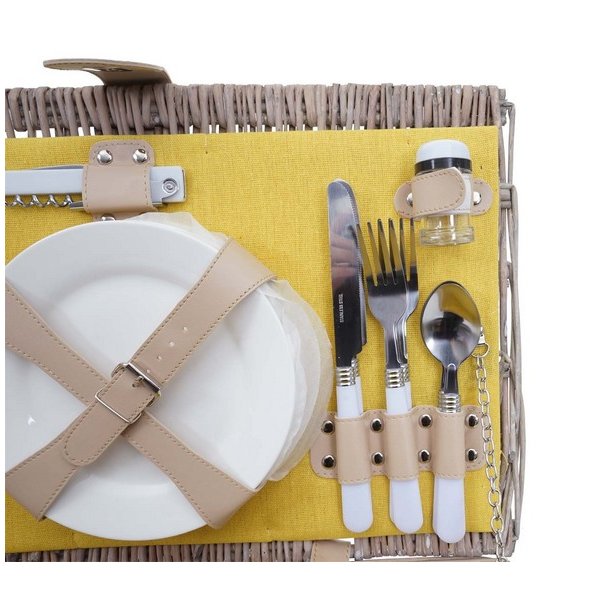 Picnickurv til 4 personer - gr/gult picnicst med picnictppe